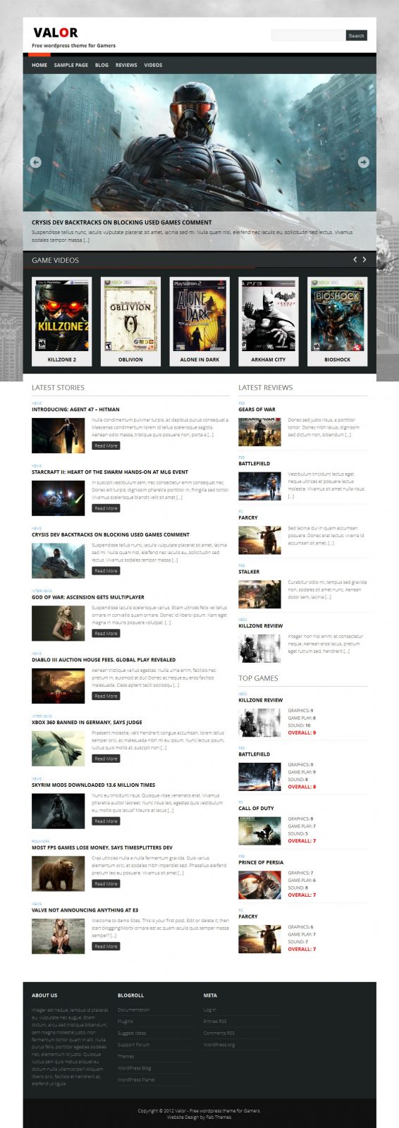 Valor Free wordpress theme for Gamers