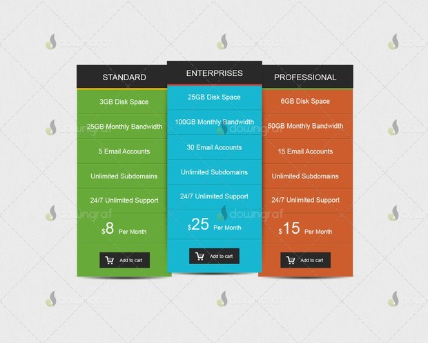 Metro Style Pricing Table Free PSD