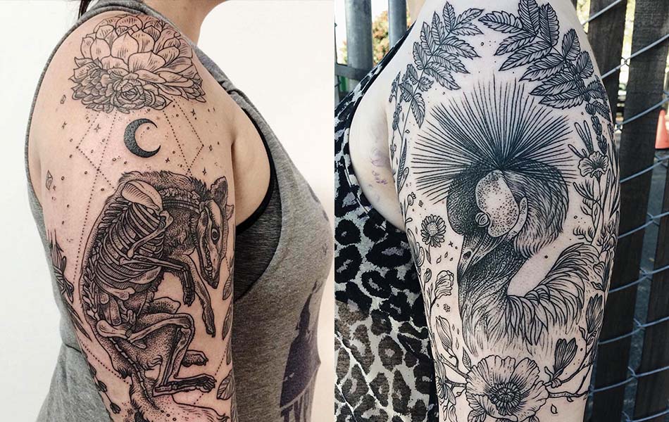 Vintage Etchings Tattoo of Flora and Fauna