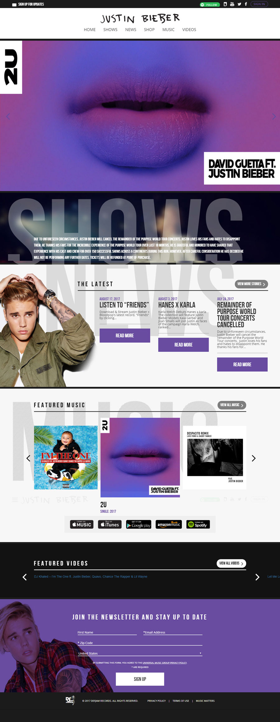 Justin Bieber Singer Celebrity Website Design
