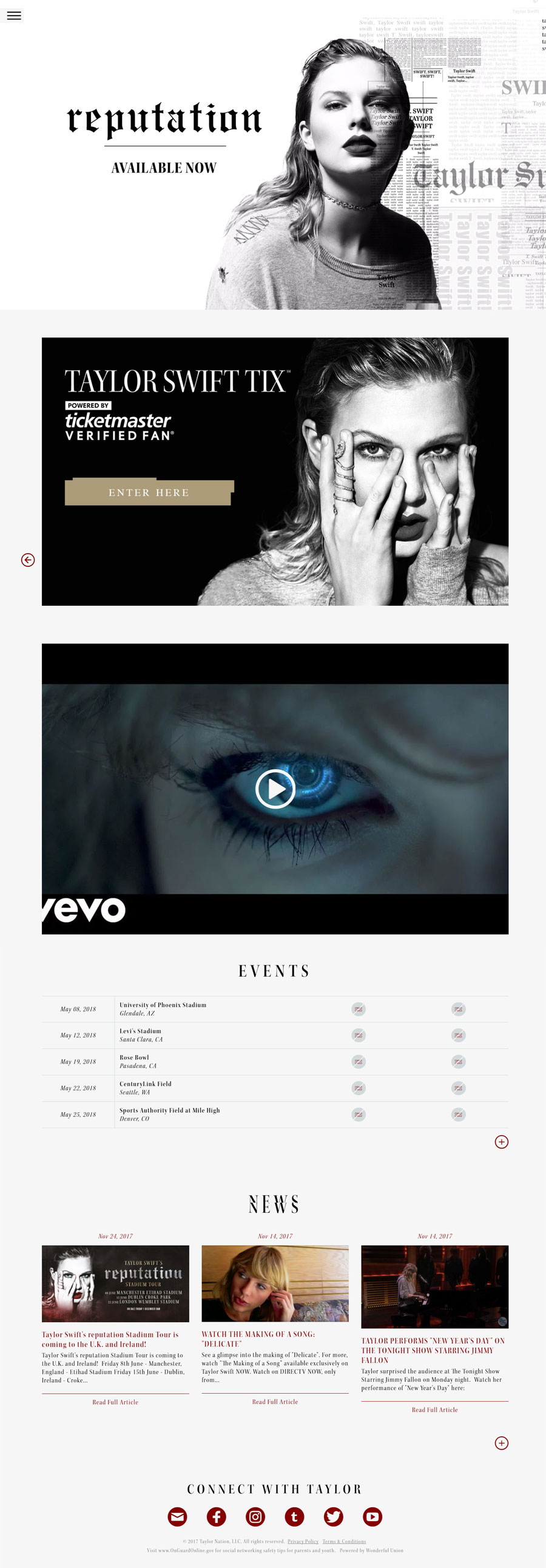 Taylor Swift American Singer Celebrity Website Design
