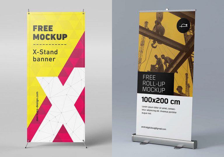Roll Up Banner Mockup Free PSD