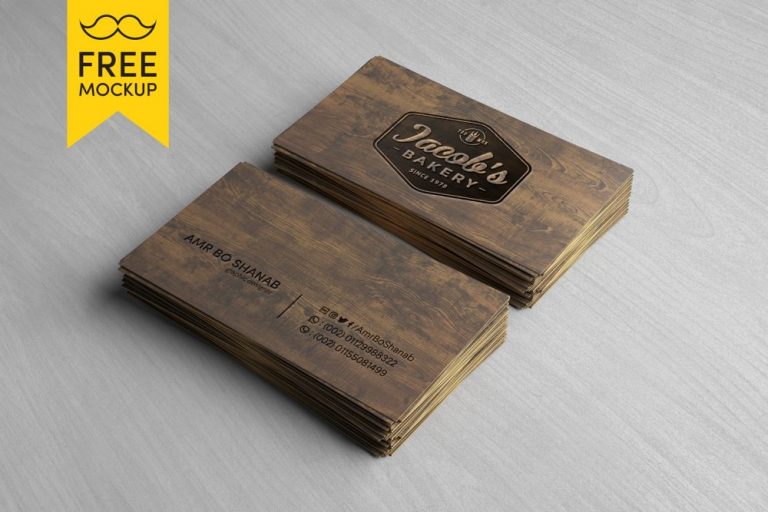 Free Wooden Business Card Mockup PSD