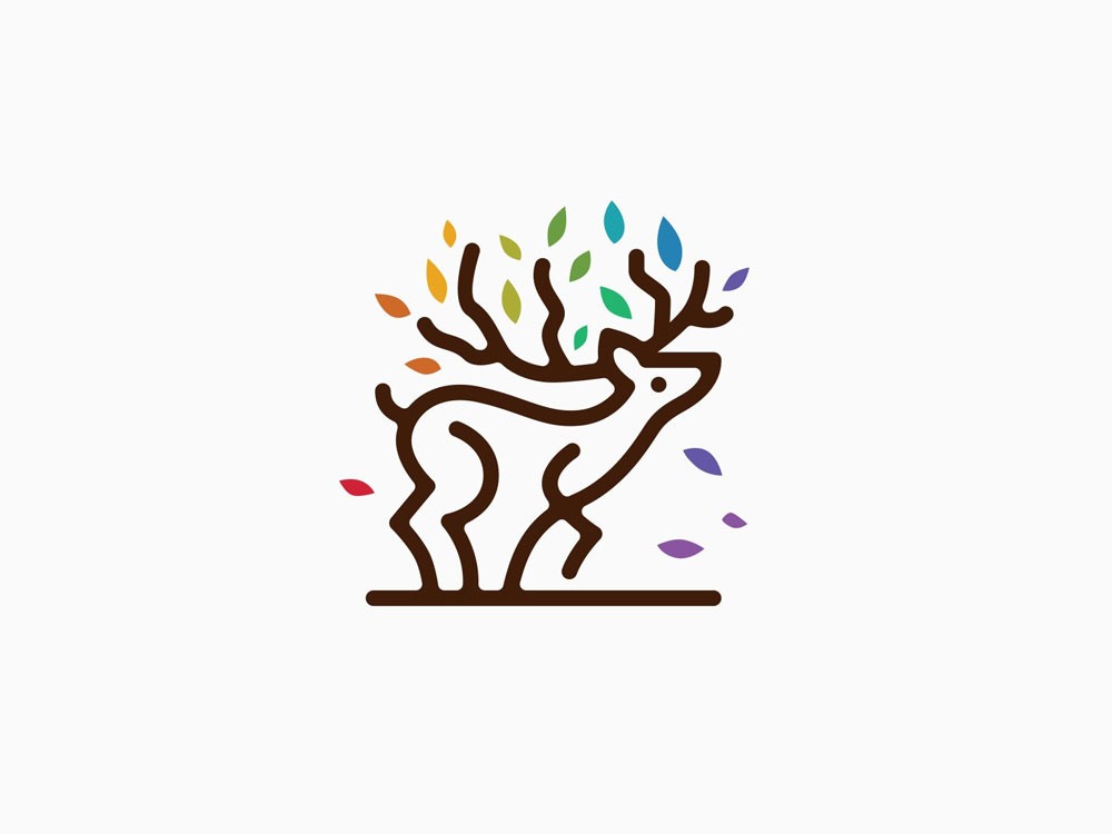 Deer Tree Line Art Logo