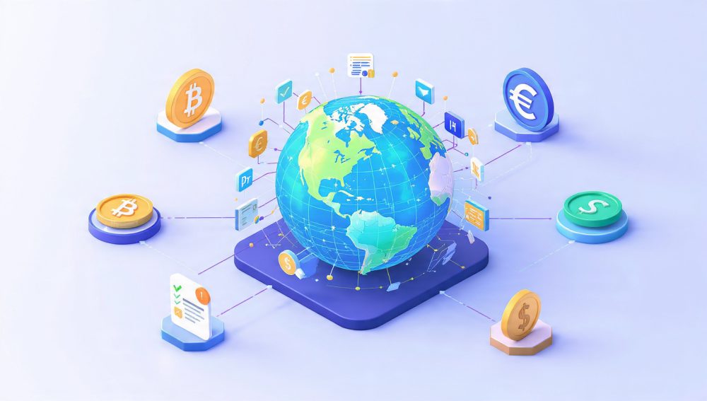 Infographic illustrating global payroll compliance workflow using crypto software

