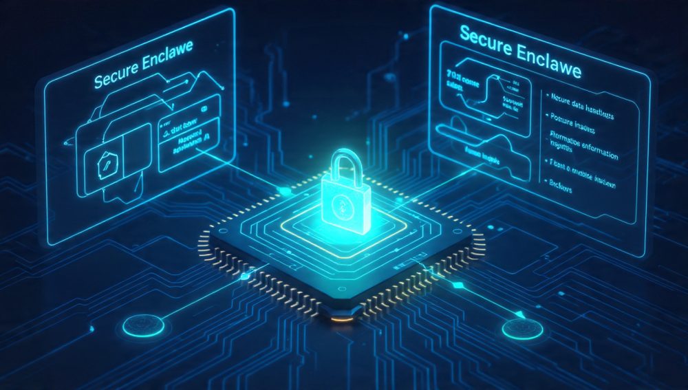 Confidential computing architecture showing secure enclave processing for healthcare AI workloads