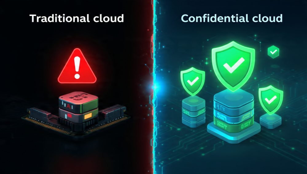 Comparison of traditional cloud security versus confidential computing memory protection