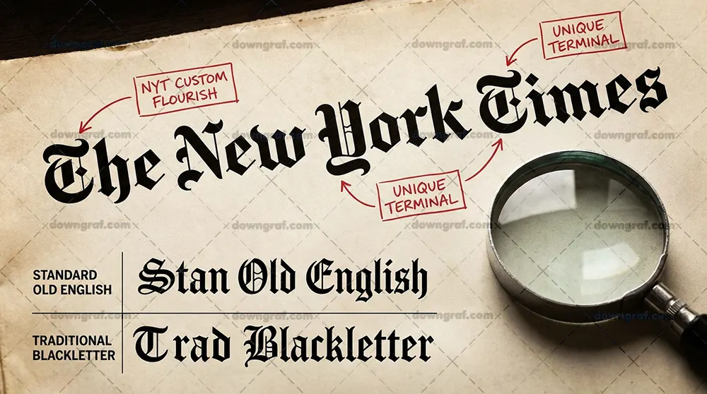 Comparison of the custom New York Times blackletter logo vs standard Engravers Old English.