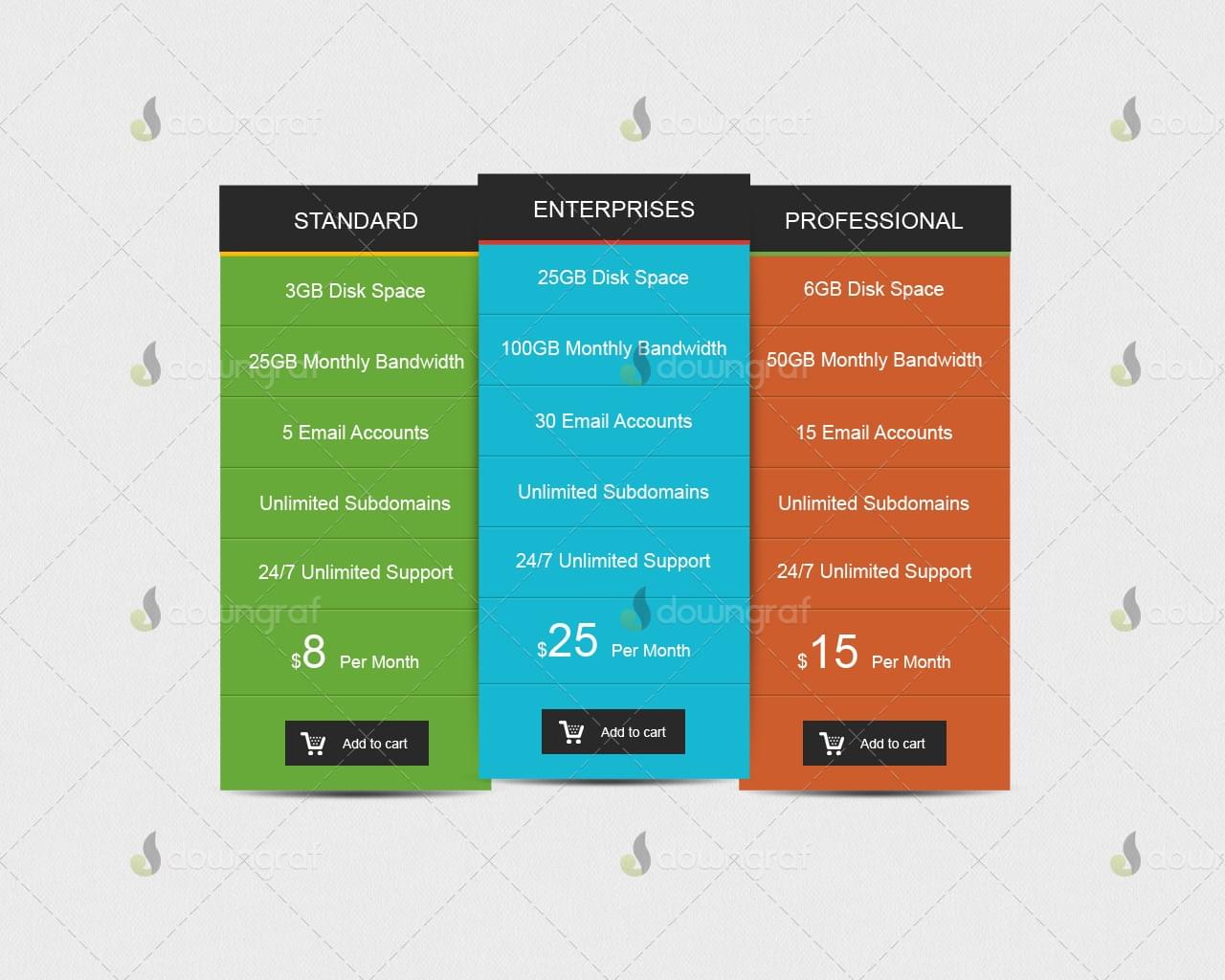 Metro Style Pricing Table Free PSD