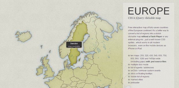 Europe - CSS & jQuery Clickable Map