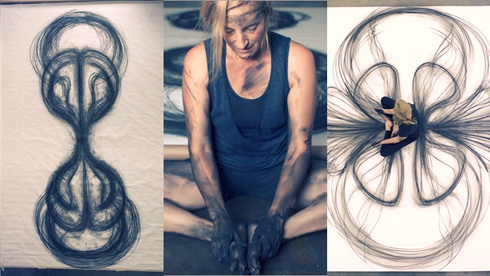 Usage of Body for Creating Charcoal Drawing by Heather Hansen