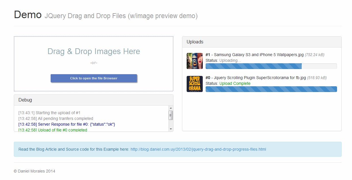 JQuery Drag and Drop File Uploader with Progress Bar