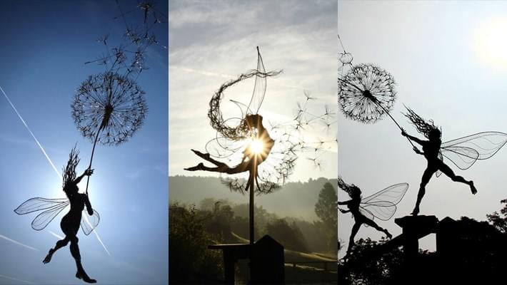 Dynamic Fairy Wire Sculptures Dancing with Dandelions by Robin Wight