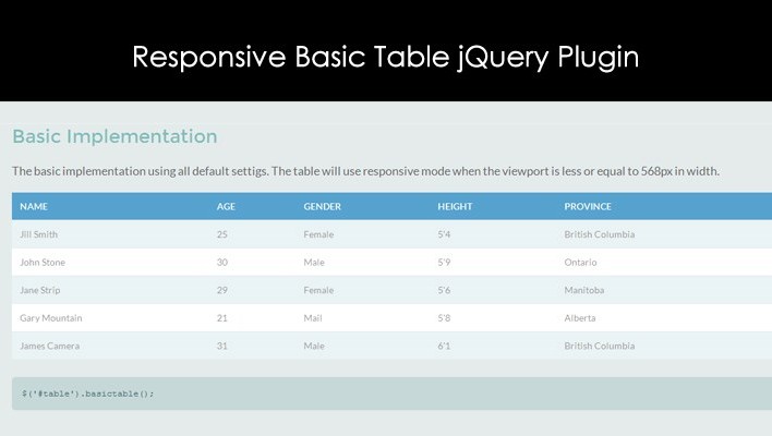 Responsive Basic Table jQuery Plugin