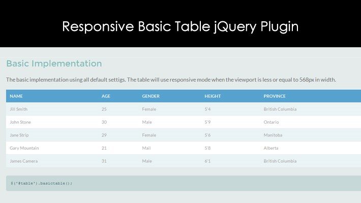 Responsive Basic Table jQuery Plugin