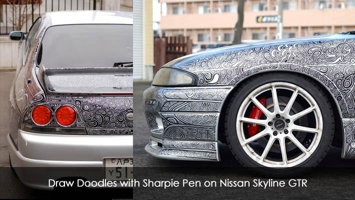 Draw Doodles with Sharpie Pen on Nissan Skyline GTR