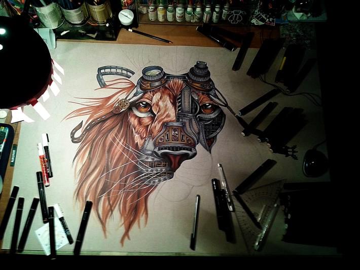 Steampunk_Lion_Drawing_by_Paula_Duta
