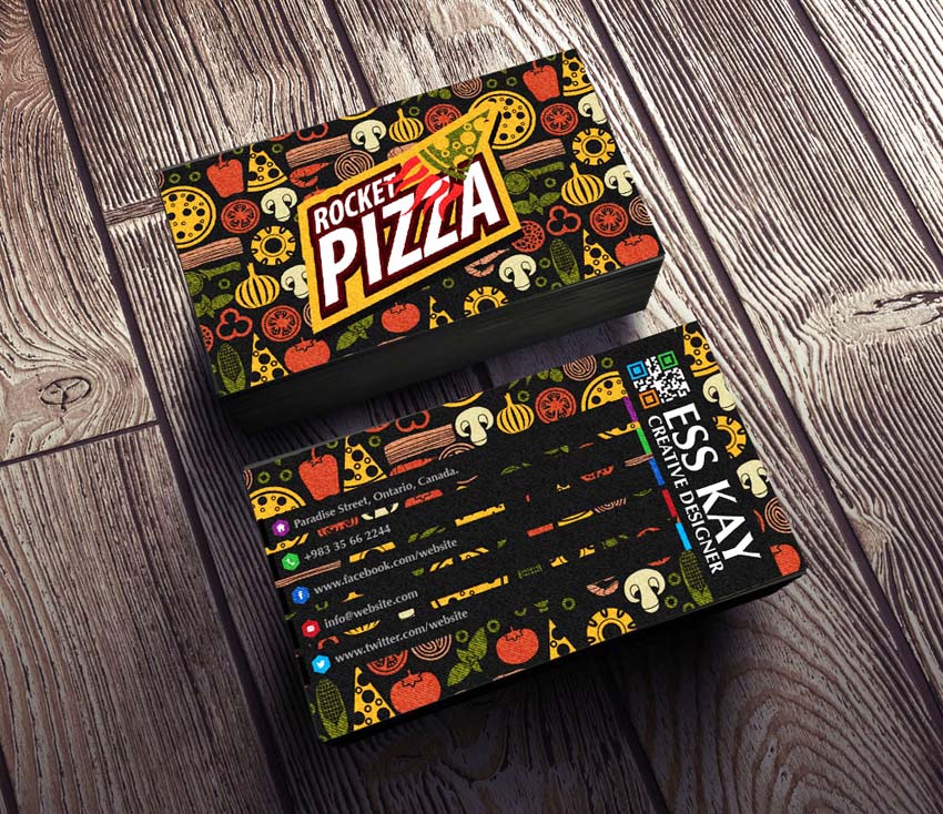 Free Rocket Pizza Vintage Business Card with QR Code 2015