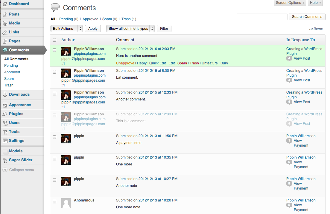 Featured wordpress Comments