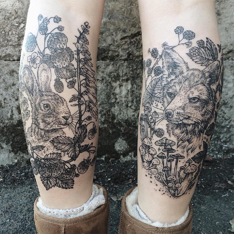 Vintage Etchings Tattoo of Flora and Fauna