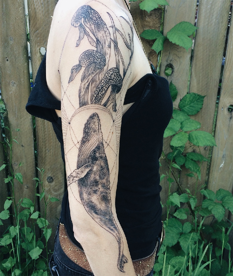 Vintage Etchings Tattoo of Flora and Fauna