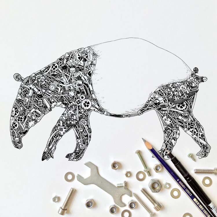 Black Pen Doodles with Steampunk Twist