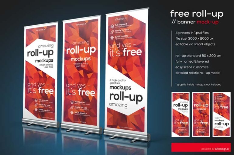 Roll Up Banner Mockup Free PSD