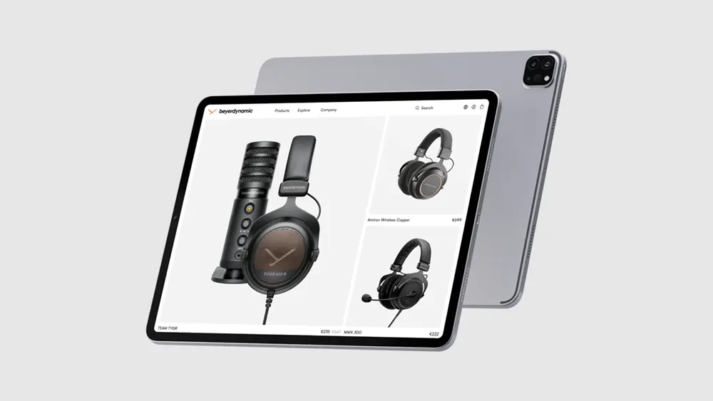Beyerdynamic redesign concept showcasing display headphones on an Apple iPad Pro