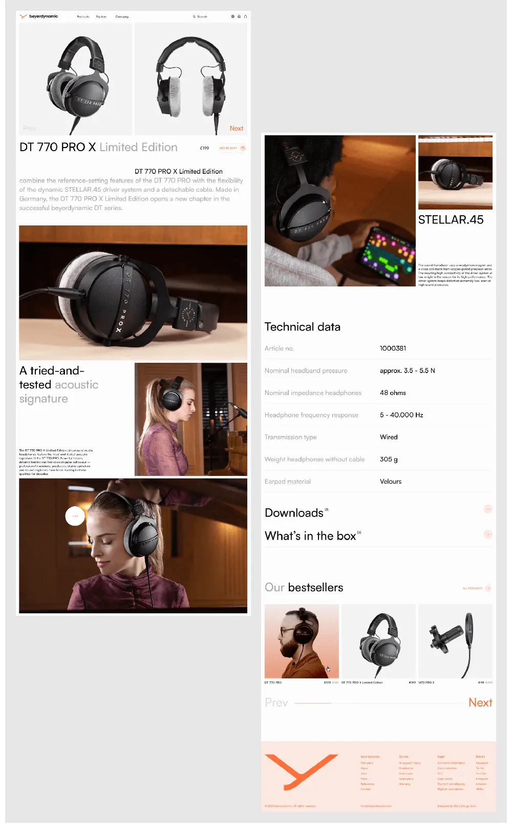 Technical specifications displayed for Beyerdynamic headphone redesign concept