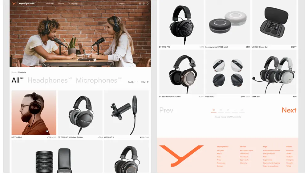 Website display showcasing Beyerdynamic's redesign concept for audio products