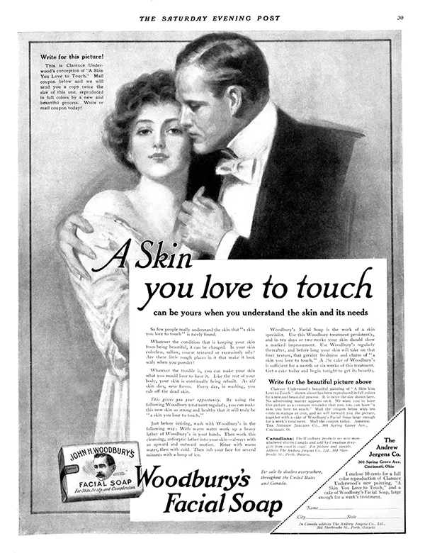 Vintage Woodbury Soap ad A skin you love to touch with a couple embracing.
