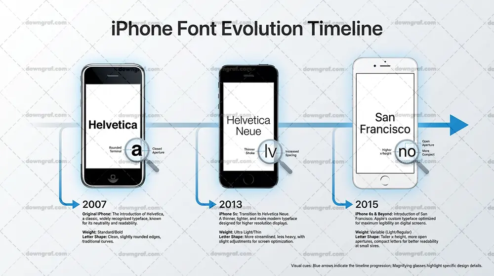 Timeline of Apple typography history from Helvetica to San Francisco.