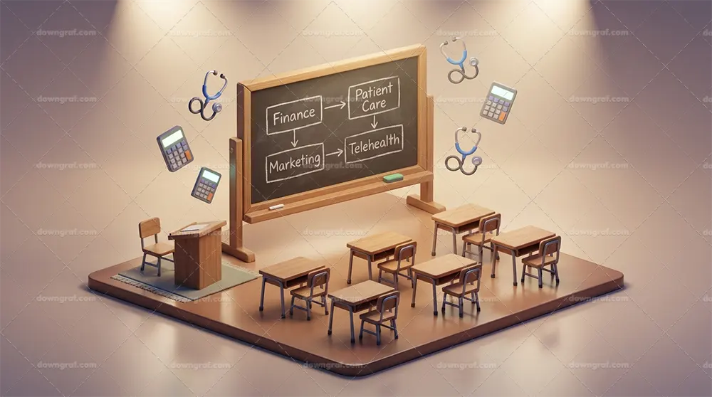 3D illustration of healthcare MBA curriculum modules