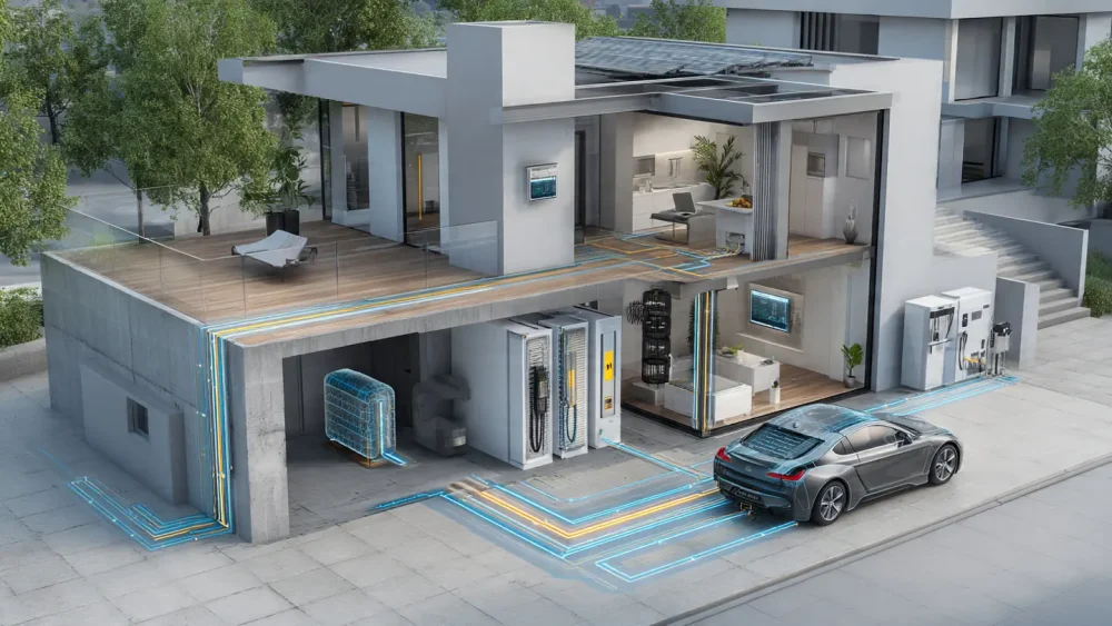 Vehicle-to-home charging system using sodium-ion technology.