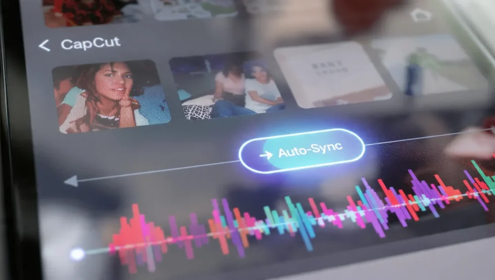 CapCut video editing interface showing auto-beat sync features.
