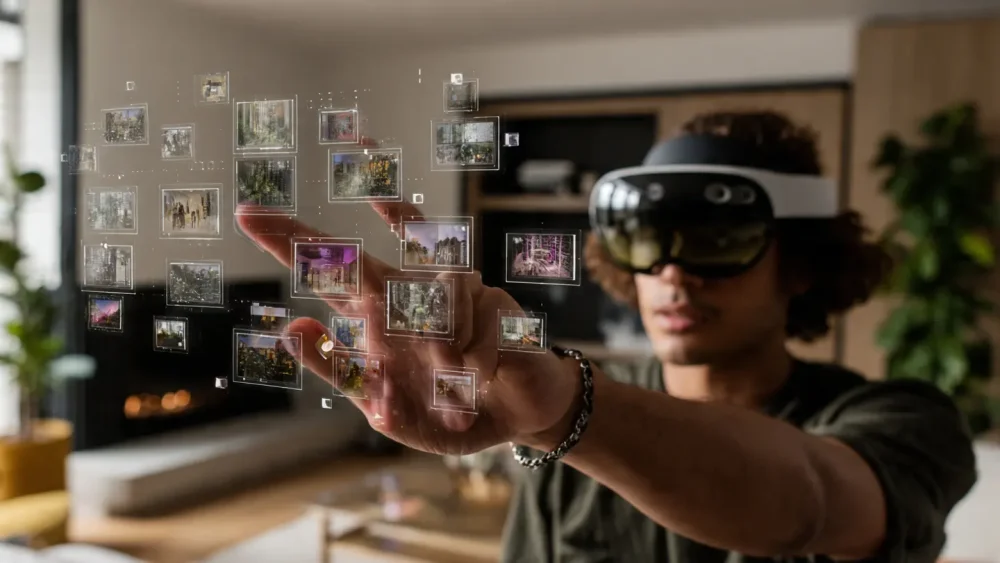 User viewing spatial photos on Apple Vision Pro in 2026.