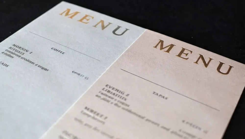 Menu design example showing day and night options on one card.