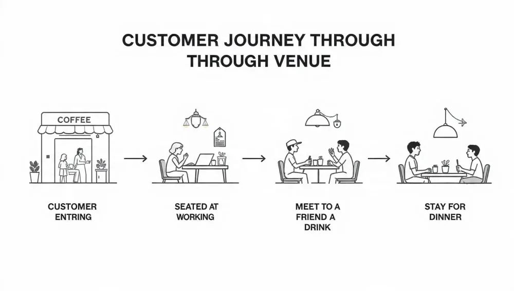 Customer journey map for an all-day dining venue.