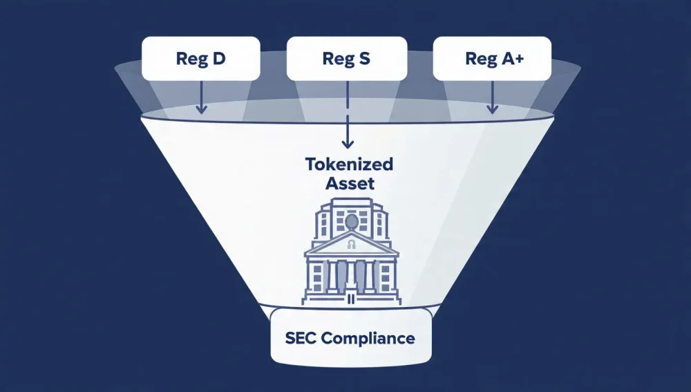 Diagram illustrating the different SEC regulation funnels for tokenized real estate.