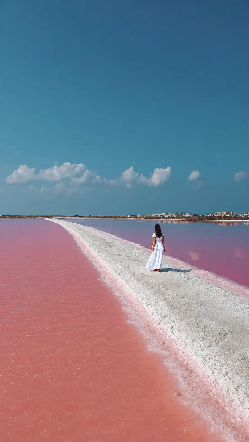 Aesthetic places to visit in Puerto Rico: The pink salt flats of Cabo Rojo.