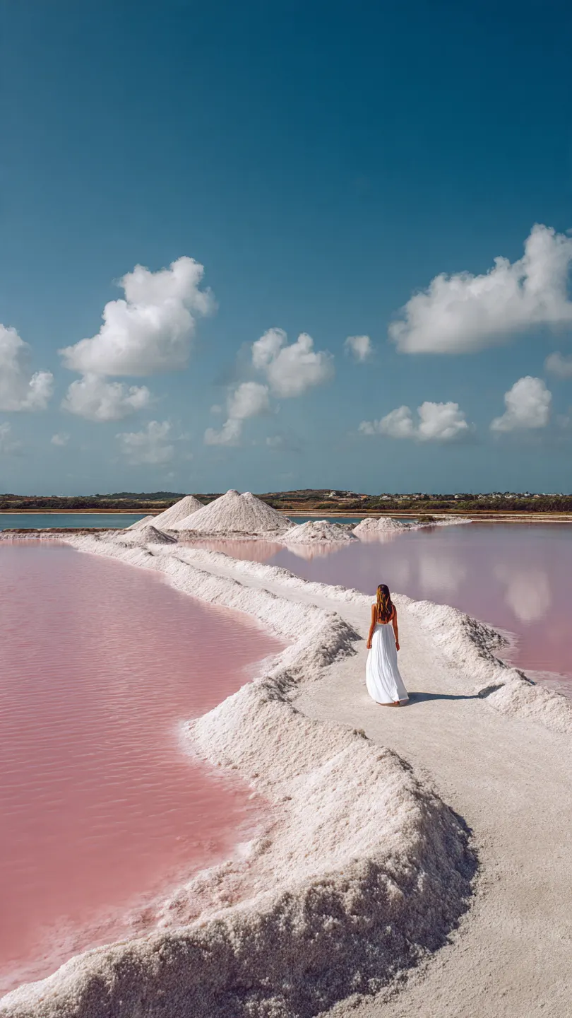 Aesthetic places to visit in Puerto Rico: The pink salt flats of Cabo Rojo.