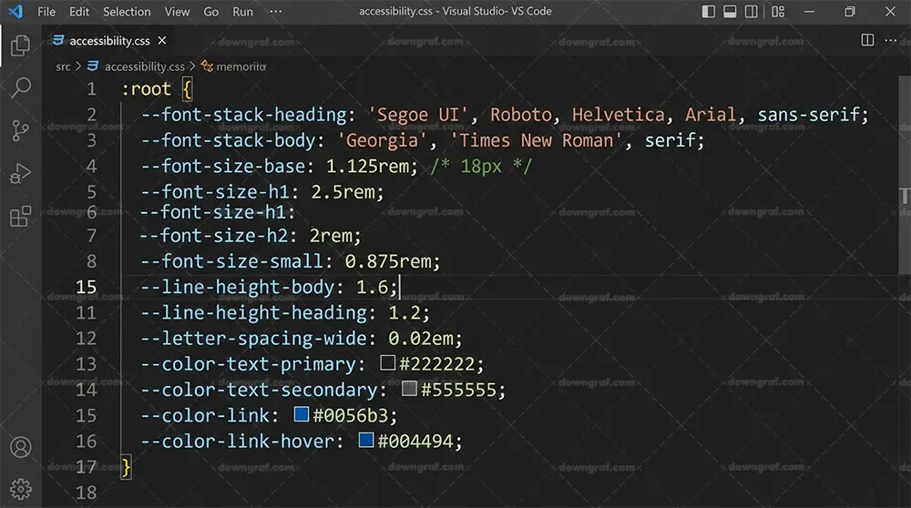 CSS code snippet demonstrating the use of rem units and line-height for accessibility.