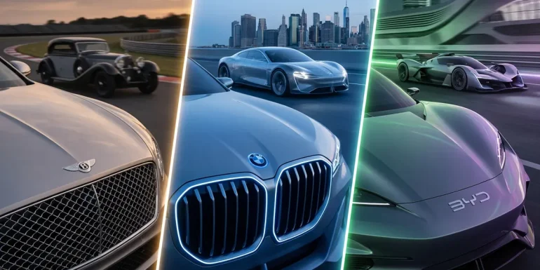 Car Brands Starting With B - 2026 Bentley, BMW EV, BYD supercar.photorealistic