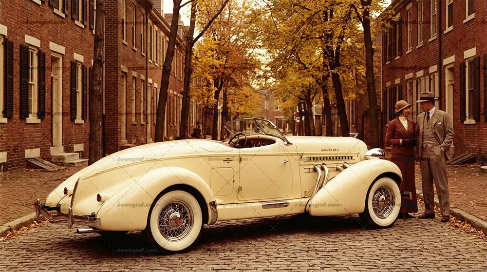 Classic cream-colored 1935 Auburn Speedster boattail car.
