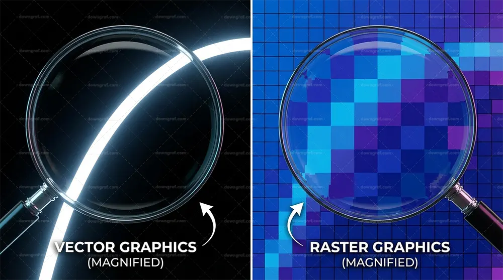Comparison of smooth SVG lines and pixelated WebP grids.