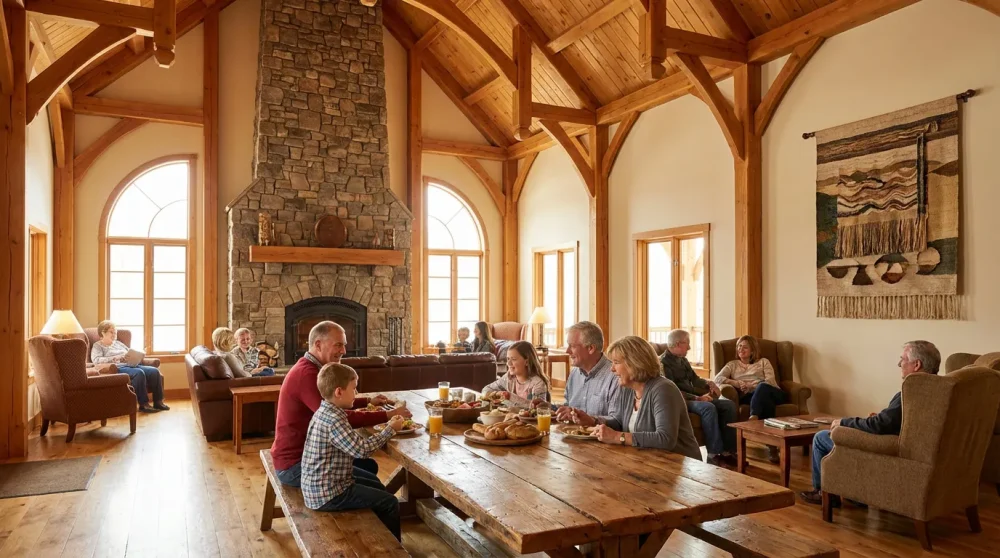 Interior of a communal living architecture Great Hall for family gatherings.