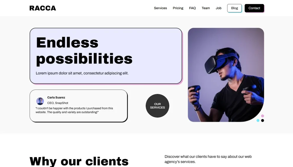 Racca Webflow template design