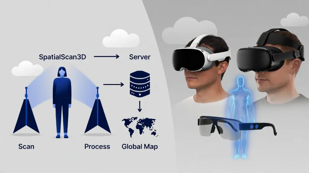 Diagram of the SpatialScan3D live volumetric streaming workflow.
