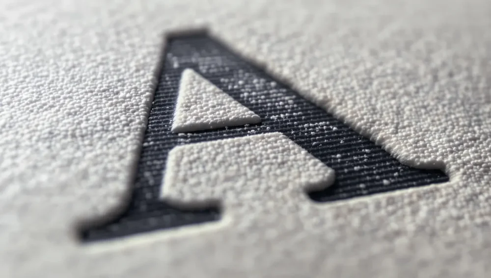 Macro shot of letterpress texture showing the physical depth of Post-Latent design.