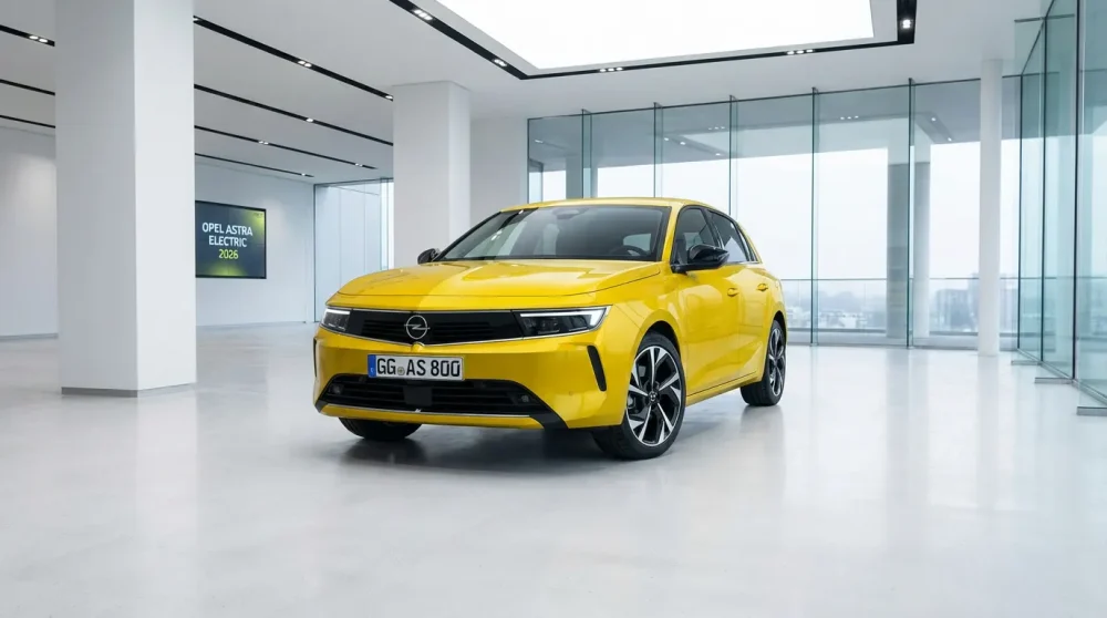 Car Brands Starting With O - 2026 Opel Astra Electric featuring the lightning bolt logo